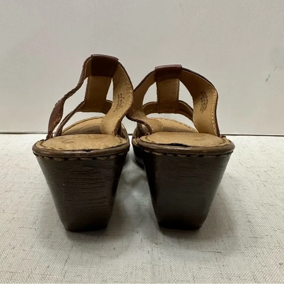 Born Women's Tan Leather Wedge Sandals - Picture 2 of 7